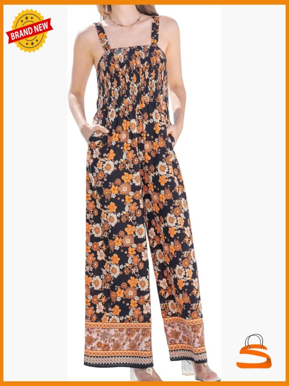 Loose Jumpsuit with Pockets, Wide Leg One Piece Romper, Sleeveless Casual